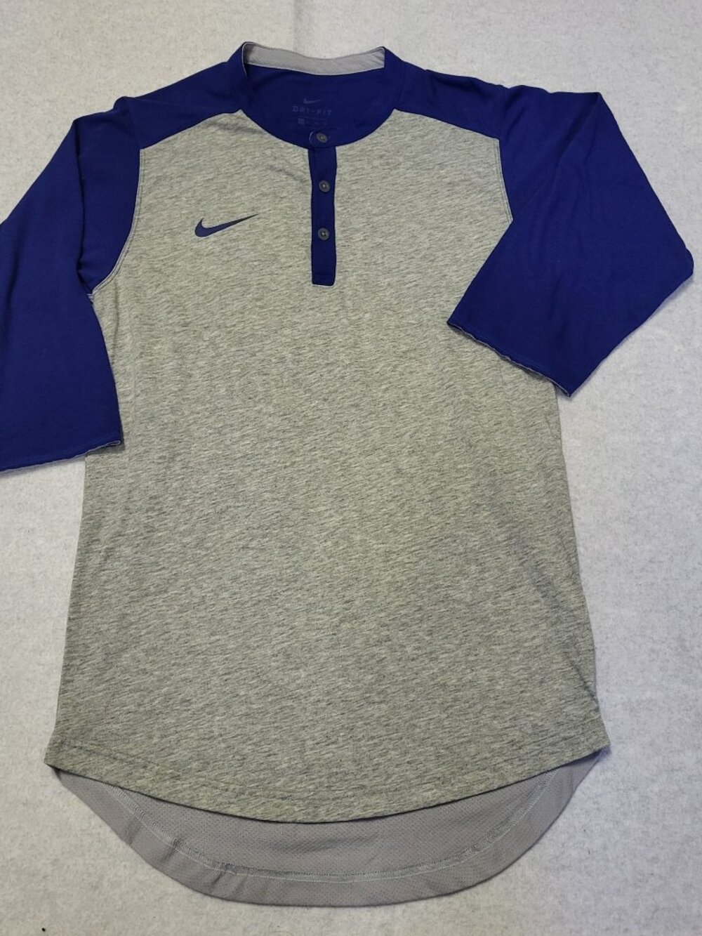 Nike Dri-Fit Henley Baseball Raglan Shirt Mens XS Blue/Gray